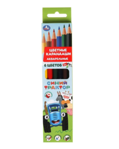 Цветные карандаши Синий ТРАКТОР 6цв, акварельные Умка в кор.20*24шт