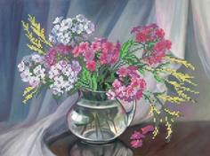 Картины бисером (Украина) Флоксы в вазе S-041, 35x26 см от