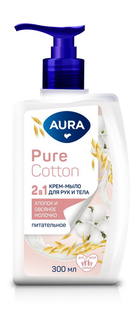 Крем-мыло AURA Pure Cotton Хлопок и овсяное молочко, 2в1 для рук и тела 300мл 475217101503