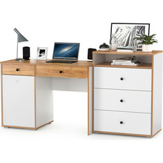 Стол письменный Моби Вуди 12.42 с комодом 13.293 белый премиум/дуб крафт золотой Mobi