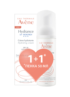 Набор для лица Avene Hydrance UV Riche Насыщенный крем SPF 30 40 мл, Очищающая пенка 50 мл