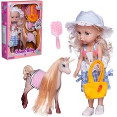 Кукла Junfa Ardana Baby блондинка в бело-голубом платье с единорогом 32,5 см
