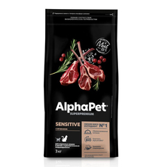 Сухой корм для кошек Alphapet Adult ягненок, при чувствительном пищеварении, 3кг