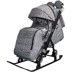 Санки-коляска SNOW Galaxy Kids-3-1 Чемодан на сером на больших колесах, сумка, варежки