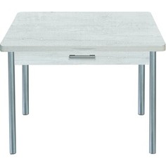 Стол обеденный Катрин СИМПЛ с ящиком бетон пайн белый, опора №2 круглая серебристый металлик Katrin