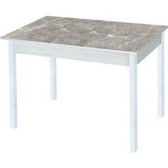 Стол обеденный Катрин Альфа с фотопечатью, бетон белый, серый мрамор, опора квадро белый муар Katrin
