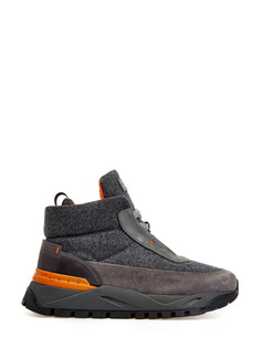 Комбинированные ботинки из текстиля, замши и кожи Santoni
