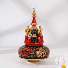 Сувенир музыкальный "Храм", хохлома черная ручная роспись No Brand
