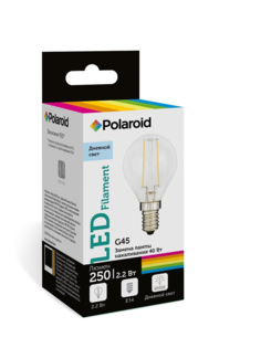 Лампочка Polaroid Filament G45 E14 2.2W 220V 6500K 250Lm 1CSC20004558