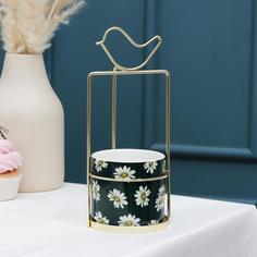 Конфетница «Ромашки», 9×9×21 см, цвет подставки золотой No Brand