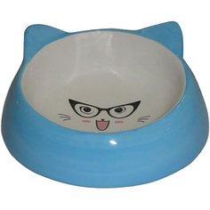 Миска для животных Foxie Cat in Glasses голубая 14,7х6,3 см 150 мл