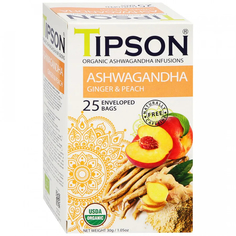 Чай органический Tipson Ашваганда с имбирем и персиком, 25 пакетиков