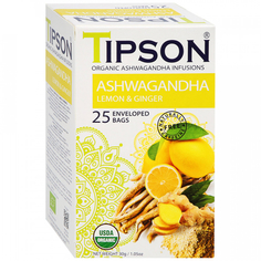 Чай органический Tipson Ашваганда с имбирем и лимоном, 25 пакетиков