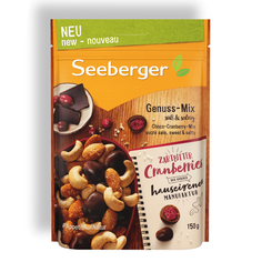 Обжаренная Смесь Seeberger ядер кешью, сушеной клюквы в темном шоколаде, сладких и соленых ядер миндаля, 150 г