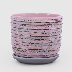 Керамический горшок с поддоном Композит Кукушка розовый с чёрным 12 см