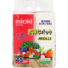 Полотенце бумажное Mioki куxонное 2-слоя, размер листа 23х24 см, 4 рулона, цвет белый