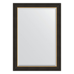 Зеркало с фацетом в багетной раме Evoform - черное дерево с золотом 71 mm 74x104 cm