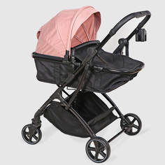 Коляска трансформер Tianrui 2 в 1, с дождевиком и москитной сеткой, Черно-розовый