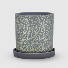 Бетонный горшок с поддоном Композит Шарм зелёный с золотой 15 см