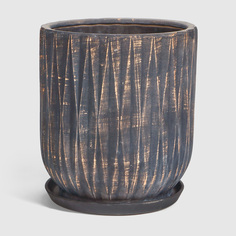 Горшок керамический для цветов Qianjin черный/золотой д37.5 с поддоном