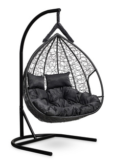 Подвесное двухместное кресло-кокон fisht черное с черной подушкой (лаура) черный 120x195x110 см. Laura