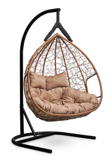 Подвесное двухместное кресло-кокон fisht горячий шоколад с бежевой подушкой (лаура) коричневый 120x195x110 см. Laura