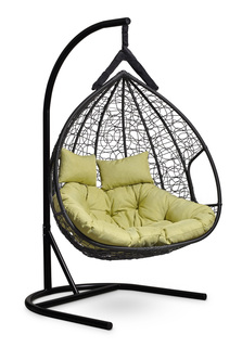Подвесное двухместное кресло-кокон fisht черное с зеленой подушкой (лаура) черный 120x195x110 см. Laura
