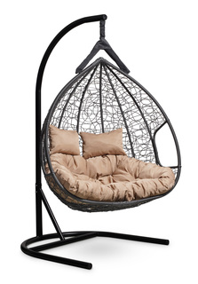 Подвесное двухместное кресло-кокон fisht черное с бежевой подушкой (лаура) черный 120x195x110 см. Laura