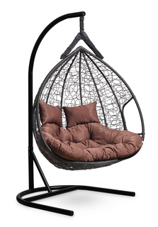 Подвесное двухместное кресло-кокон fisht черное с коричневой подушкой (лаура) черный 120x195x110 см. Laura