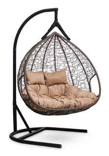 Подвесное двухместное кресло-кокон fisht коричневое с бежевой подушкой (лаура) коричневый 120x195x110 см. Laura