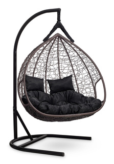 Подвесное двухместное кресло-кокон fisht коричневое с черной подушкой (лаура) коричневый 120x195x110 см. Laura