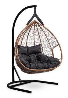 Подвесное двухместное кресло-кокон fisht горячий шоколад с черной подушкой (лаура) коричневый 120x195x110 см. Laura