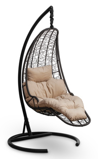 Подвесное кресло-кокон luna черное с бежевой подушкой (лаура) черный 110x195x110 см. Laura