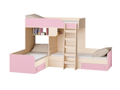 Кровать двухъярусная трио дуб молочный/розовый (рв-мебель) розовый 281.5x194.2x169 см.