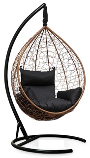 Подвесное кресло-кокон sevilla горячий шоколад с черной подушкой (лаура) коричневый 110x195x110 см. Laura