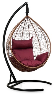 Подвесное кресло-кокон sevilla горячий шоколад с бордовой подушкой (лаура) коричневый 110x195x110 см. Laura