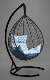 Подвесное кресло-кокон sevilla elegant черное с синей/голубой подушкой (лаура) черный 110x195x110 см. Laura