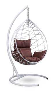 Подвесное кресло-кокон alicante белое с коричневой подушкой (лаура) белый 110x195x110 см. Laura