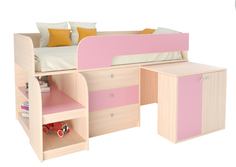 Кровать-чердак астра 9/7 дуб молочный/розовый (рв-мебель) розовый 163.2x99x90 см.