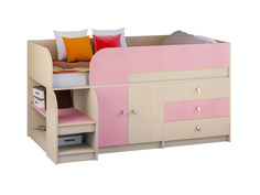 Кровать-чердак астра 9/1 дуб молочный/розовый (рв-мебель) розовый 163.2x99x90 см.