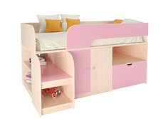 Кровать-чердак астра 9/4 дуб молочный/розовый (рв-мебель) розовый 163.2x99x90 см.