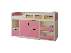 Кровать-чердак астра 8 дуб молочный/розовый (рв-мебель) розовый 194.2x84.6x108 см.