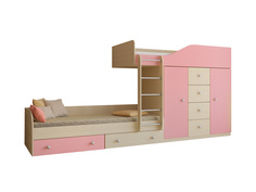 Кровать двухъярусная астра 6 дуб молочный/розовый (рв-мебель) розовый 333.2x89.5x155.1 см.