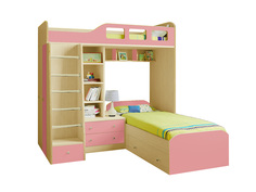 Кровать двухъярусная астра 4 дуб молочный/розовый (рв-мебель) розовый 198.2x198.2x187 см.