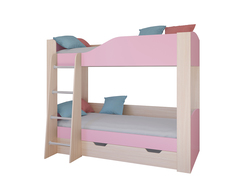 Кровать двухъярусная астра 2 дуб молочный/розовый (рв-мебель) розовый 193.4x110x150.5 см.