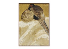 Репродукция картины на холсте два фазана на заснеженном берегу (картины в квартиру) мультиколор 75x105 см.