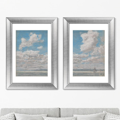 Набор из 2-х репродукций картин в раме seascape with open sky (картины в квартиру) голубой 50x70 см.