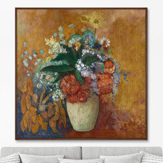 Репродукция картины на холсте vase of flowers (картины в квартиру) оранжевый 105x105 см.