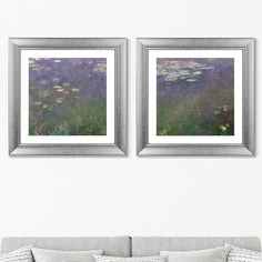 Набор из 2-х репродукций картин в раме water lilies (картины в квартиру) синий 60x60 см.