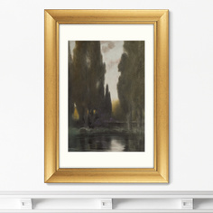 Репродукция картины в раме in the pontine marshes , 1900г. (картины в квартиру) коричневый 50x70 см.